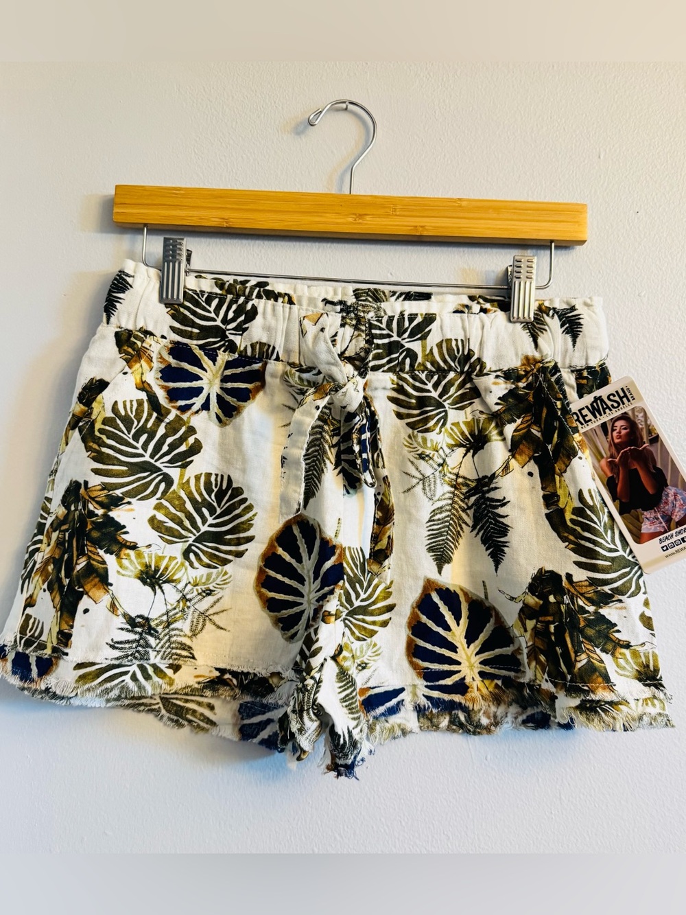 NWT‎ Rewash Beach Short Tropical Palm Leaf Linen Blend Frayed Hem M